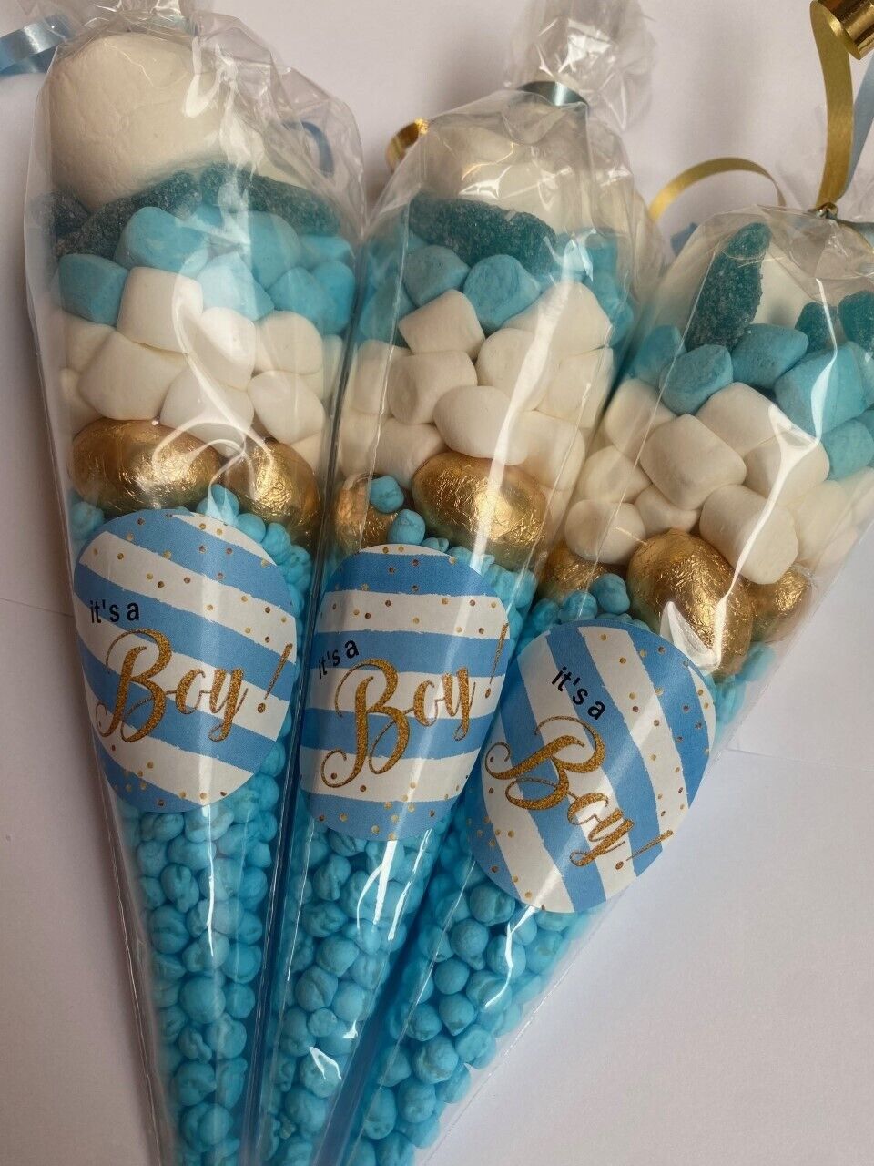 It's A Boy Baby Shower Sweet Cones Party Bags Filled Gender Reveal Favours
