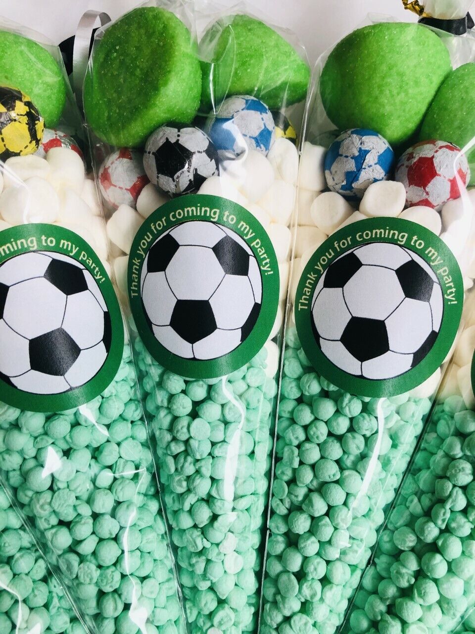 Filled Green Football Footy Sticker Kids Sweet Cones Party Bags Chocolate