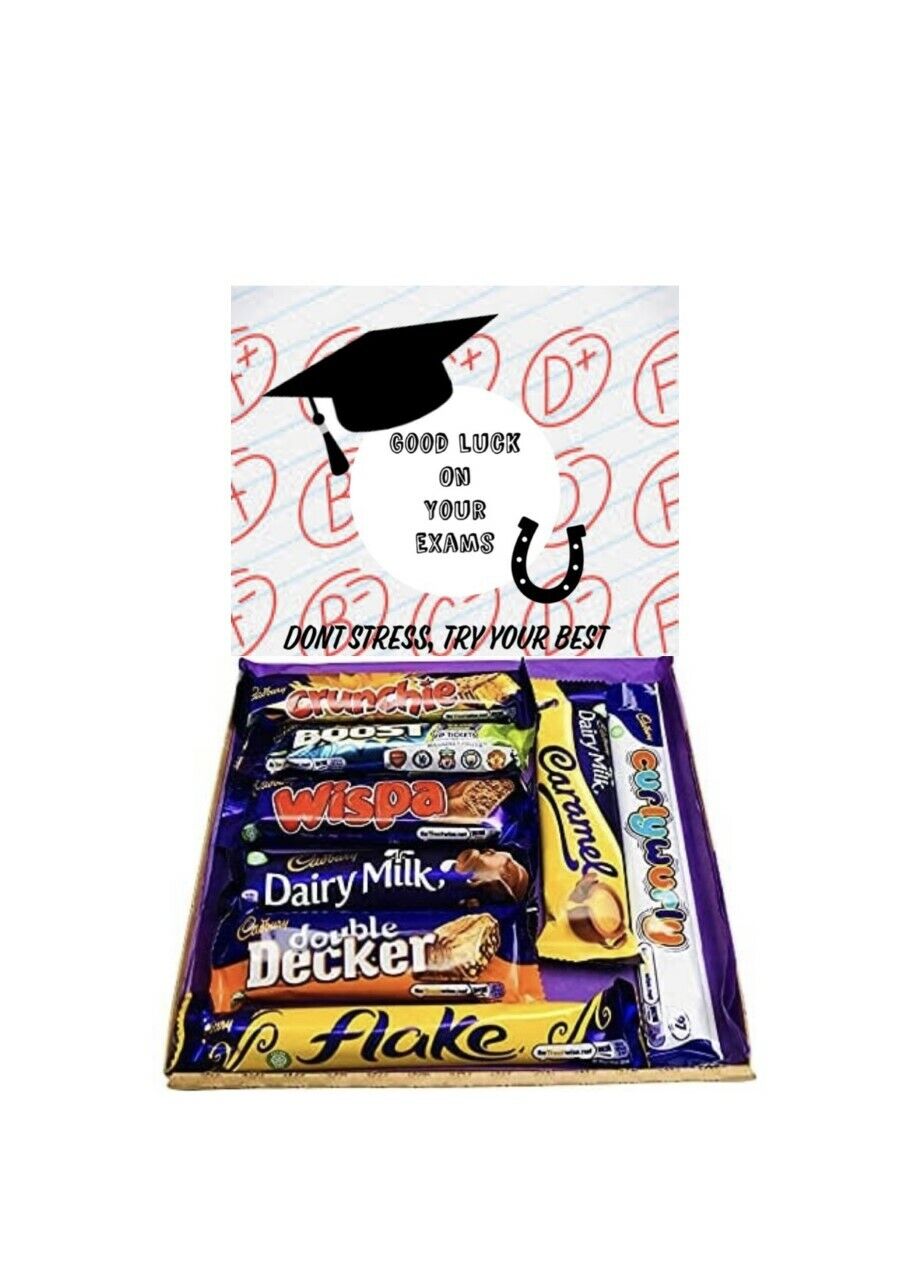 A* Cadburys Good Luck On Exams Gift Present Sweet Box Hamper Full Size Chocolates