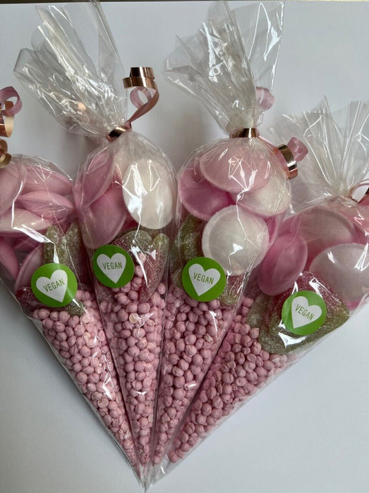 Vegetarian Vegan Pink Sweet Candy Cones Sweets Party Bags Filled Bag Sweet Cone