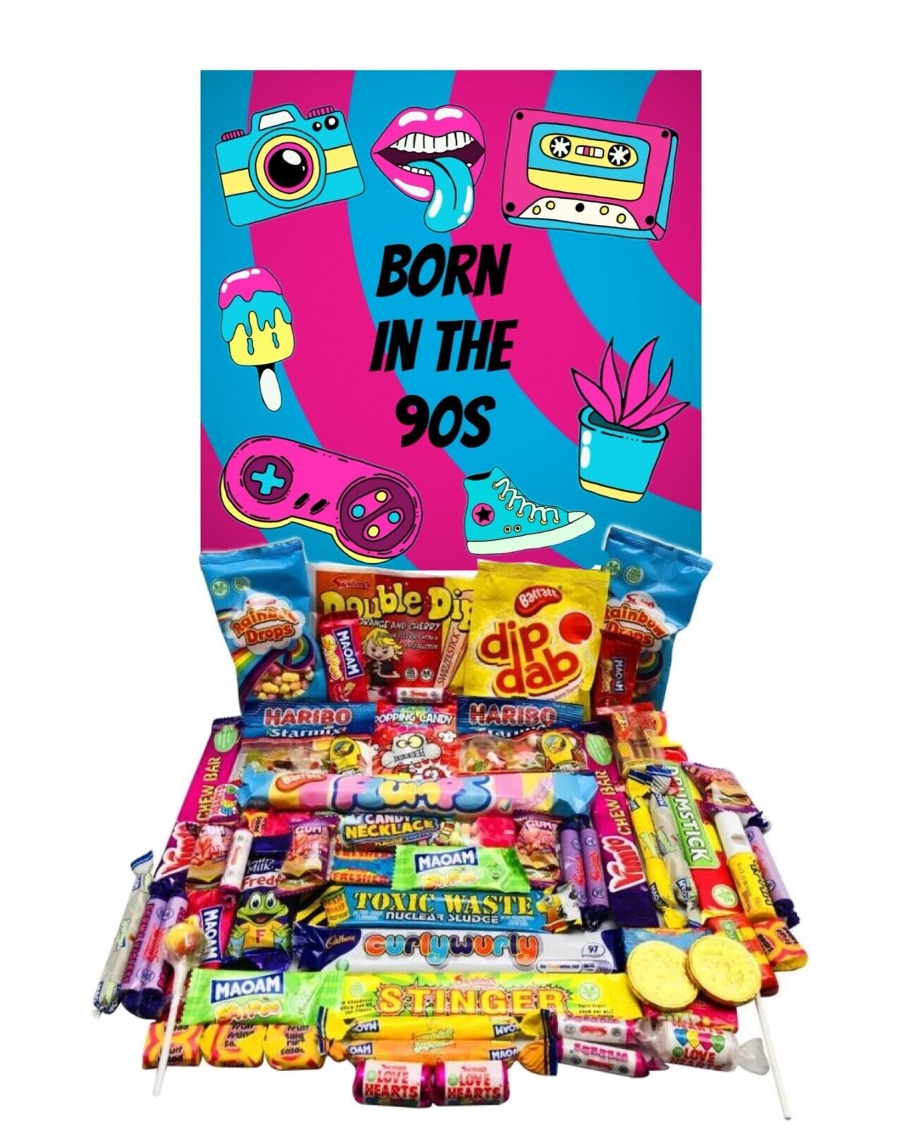 Happy Birthday Retro Sweet Candy Hamper Gift Present Born in 60s 70s 80s 90s