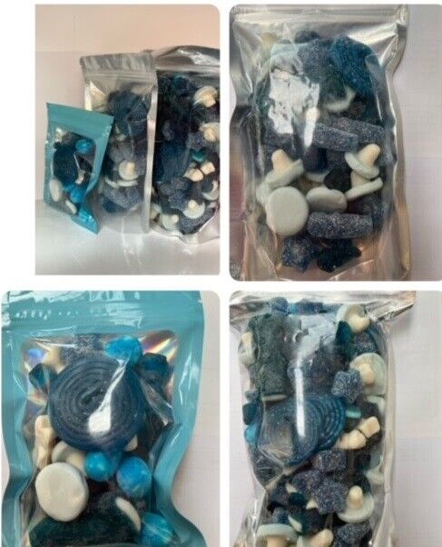 Blue Gummy Jelly Sweet Pouch Cinema Movie Mix Party Bag Kids Pick n Mix Treat Pouches 100g 200g 600g