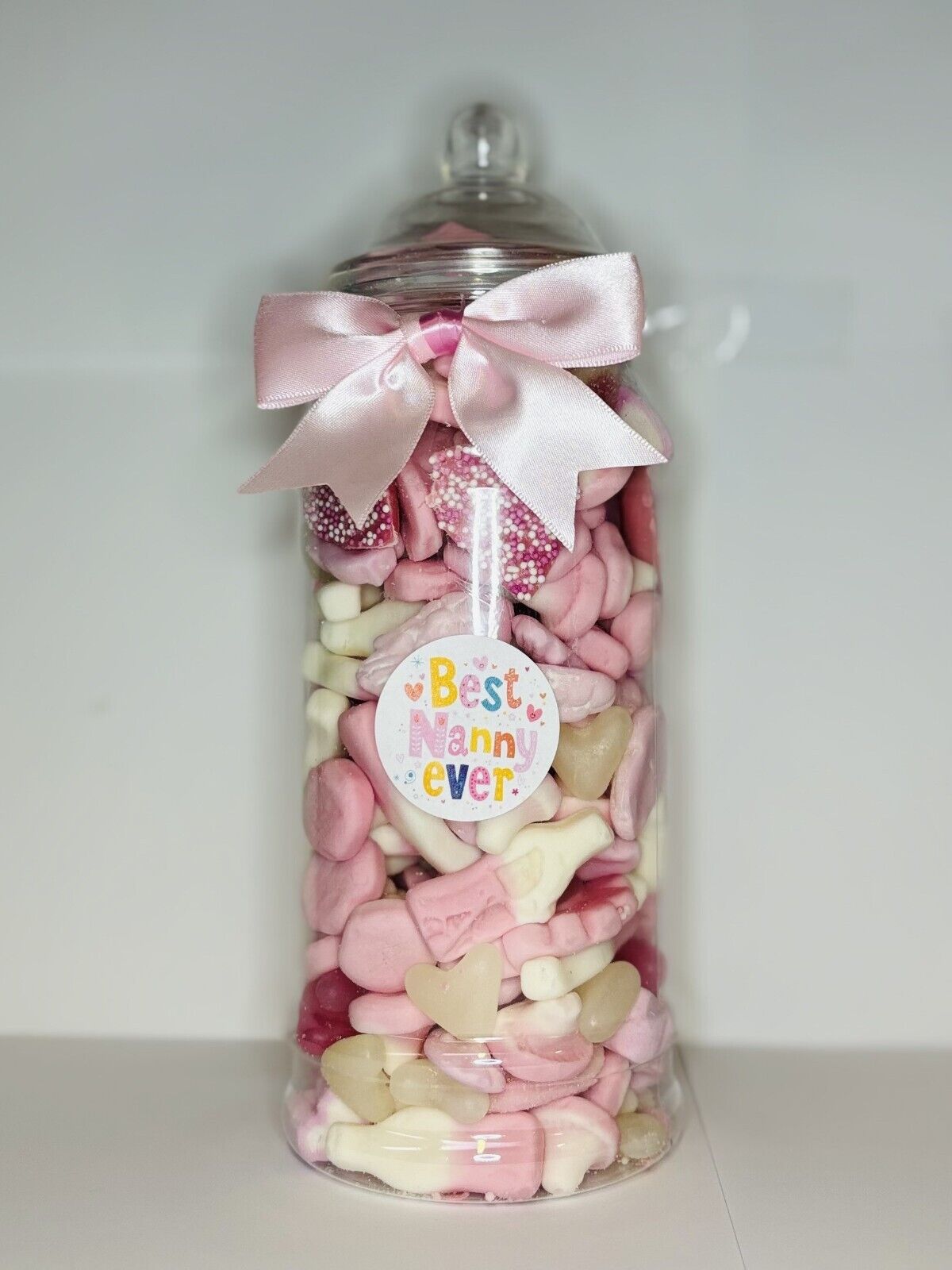 Best Nanny Ever Filled Pink Pick N Mix Gummy Sweet Victorian Jar Gift Present Mothers Day