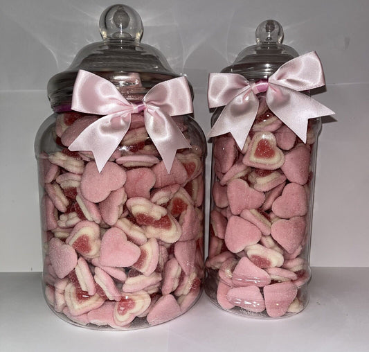 FILLED Pick n Mix Pink Love Hearts Sweet Candy Cart Buffet Victorian Jar Gift