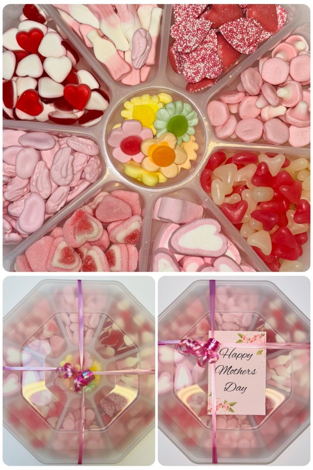 Red Pink Pick n Mix Sweets Candy Assortment Platter Gift Present Mothers Day