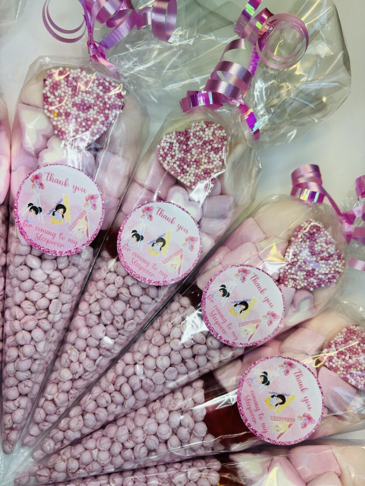 Thank You For Coming To My Sleepover Pink Cones Sweets Party Bags Filled Pouch