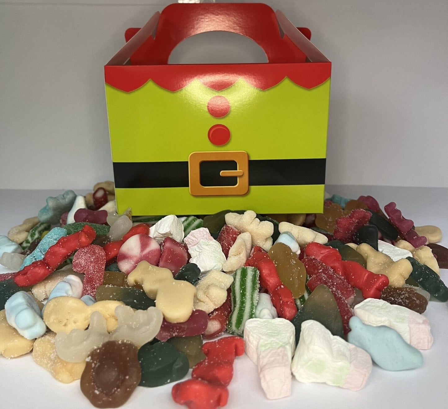 Filled Pick N Mix Gummy Fizzy Sweet 1kg Carry Box Birthday Santa Elf Halloween