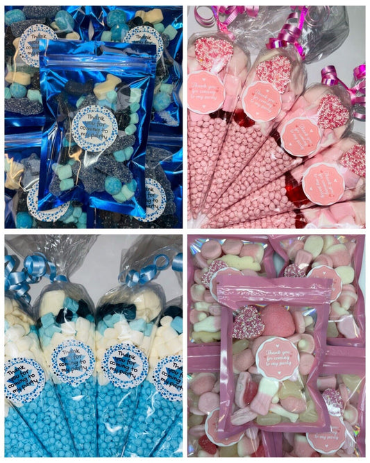 Thank You For Coming To My Party Pink Blue Cones Sweets Party Bags Filled Pouch