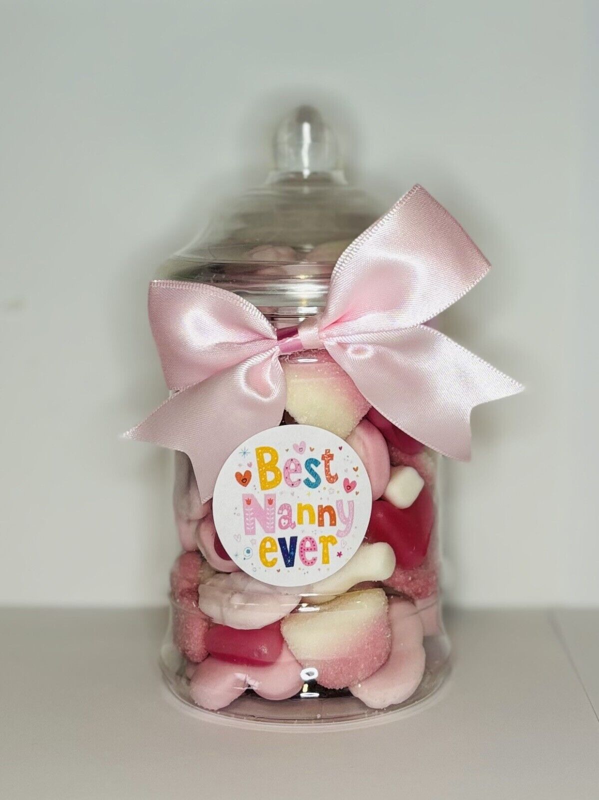 Best Nanny Ever Filled Pink Pick N Mix Gummy Sweet Victorian Jar Gift Present Mothers Day