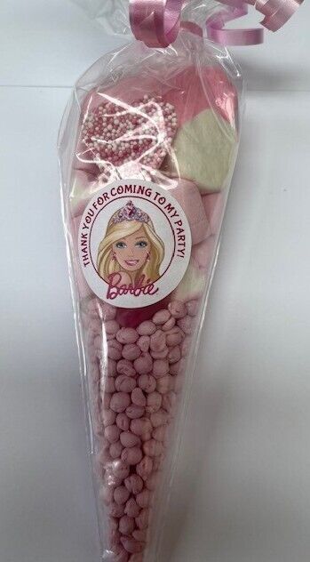 Barbie Inspired Themed Birthday Sweet Candy Cones Party Bags Filled Push Pop Pink Pick n Mix