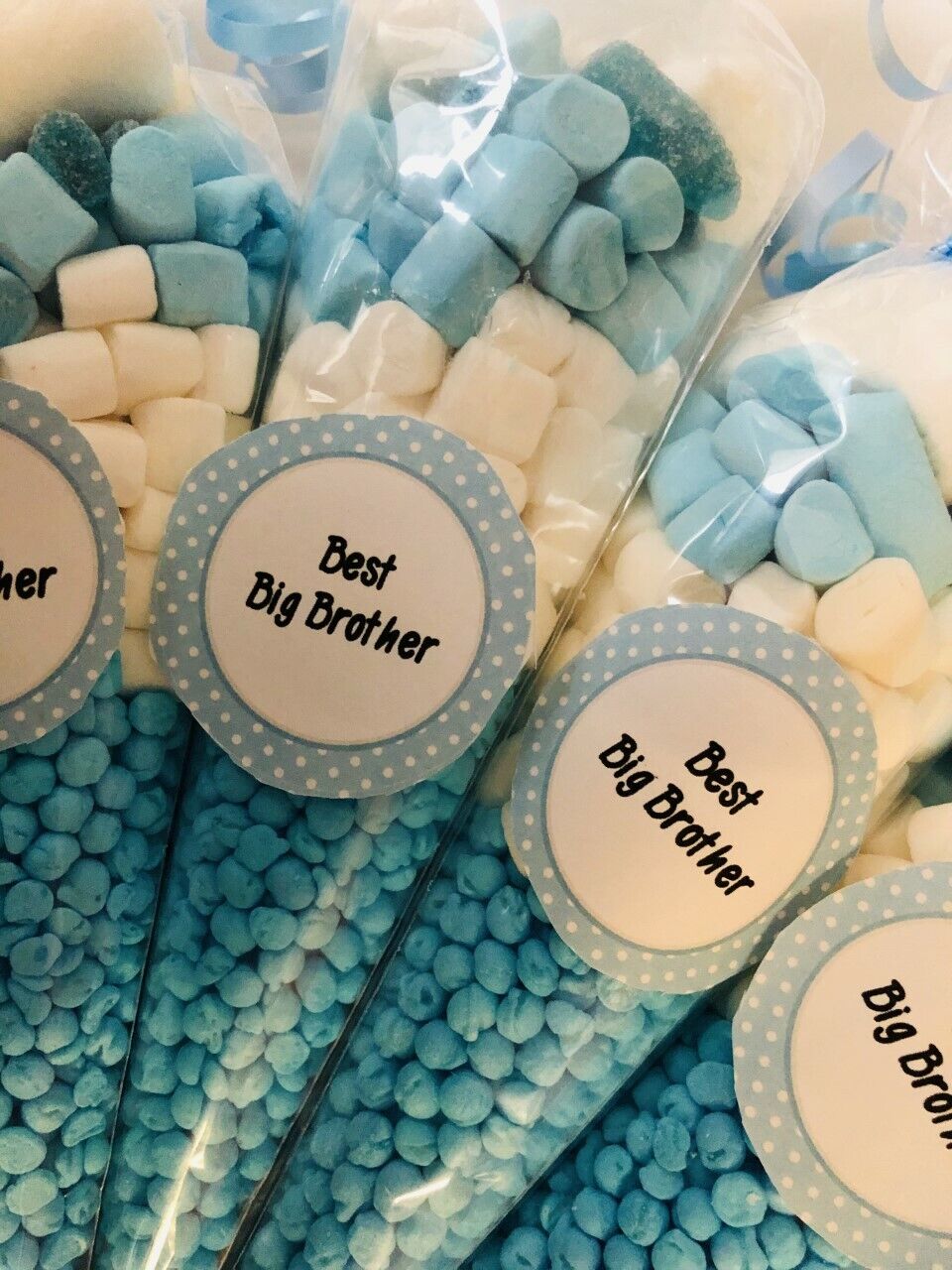 Best Big Brother Pre Filled Sweet Candy Cones & Sticker Party Bags Gift Blue