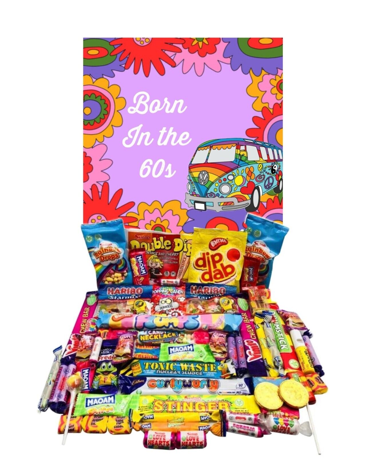 Happy Birthday Retro Sweet Candy Hamper Gift Present Born in 60s 70s 80s 90s