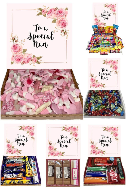 Special Nan Pink Flowers Gift Pick n Mix Sweets Chocolate Hamper Present Mothers Day , Birthday Day ,