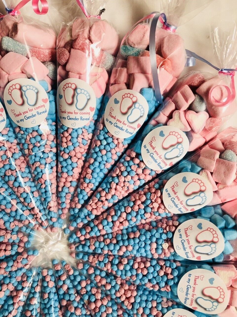 Gender Reveal Pink Blue Sweet Cones Candy Party Bags Baby Shower Favours