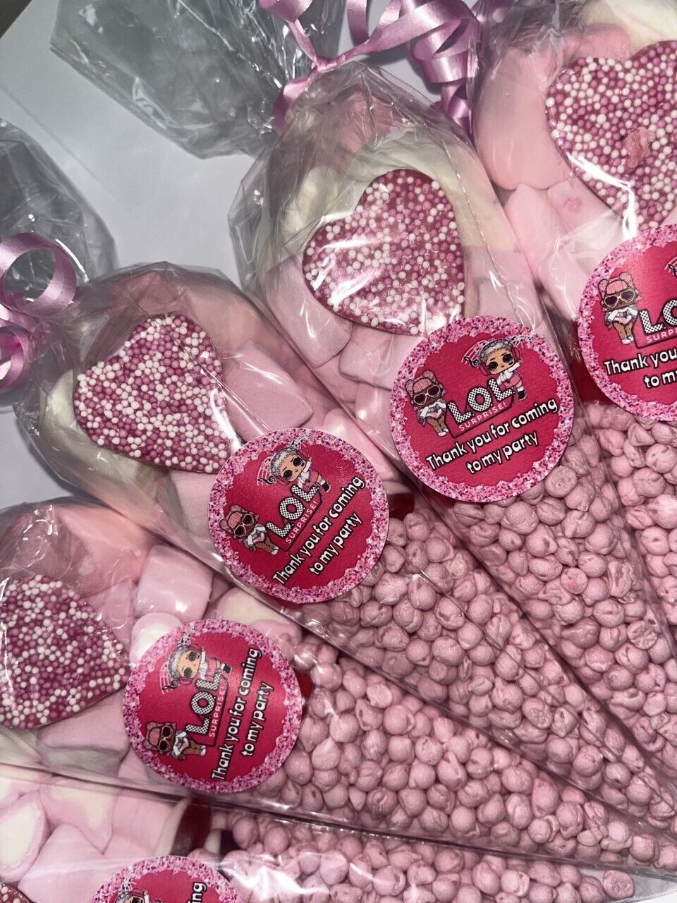 Lol Doll Inspired Themed Thank You For Coming My Party Filled Sweet Candy Cones Party Bag Pink