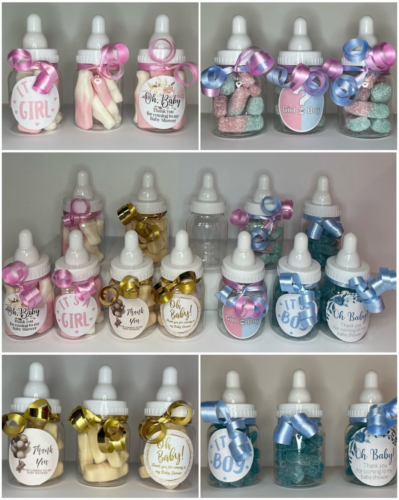 Pink Blue Nude Pick n Mix Sweet Filled Baby Shower Bottle Favour Party Bag