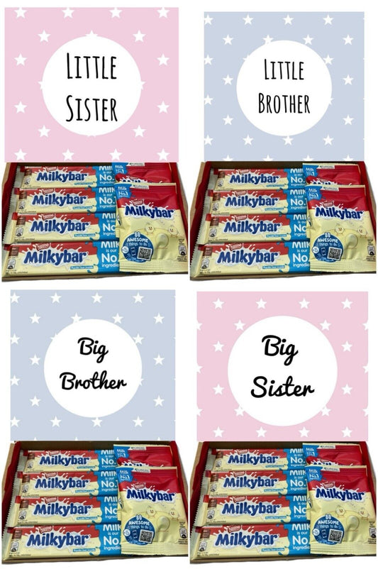 Big Little Brother Sister Pink Blue Milkybar Chocolate Hamper Gift Present