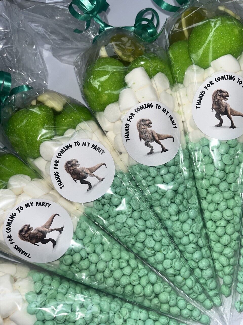 Dinosaur T Rex Kids Green  Sweet Cones Candy  Party Bags Filled Thank You