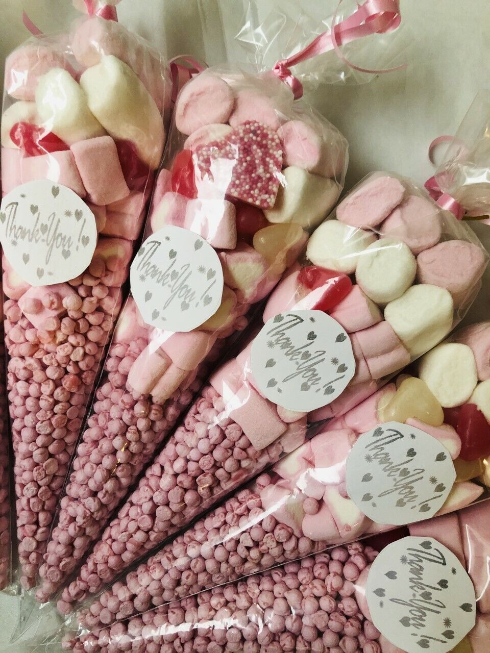 Thank You Pink Filled Sweet Candy Cones Wedding Party Bag Filler Favour Gift