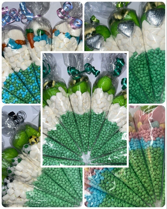 Filled Birthday Party Kids Green Sweet Cones Party Bags Candy Chocolate Girl Boy