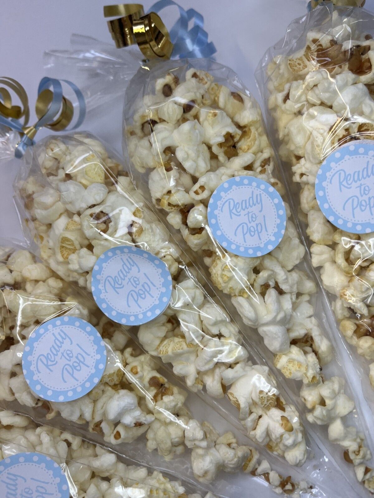 Ready To Pop Baby Shower Blue Sweet Popcorn Cone Party Bag Favour Filler