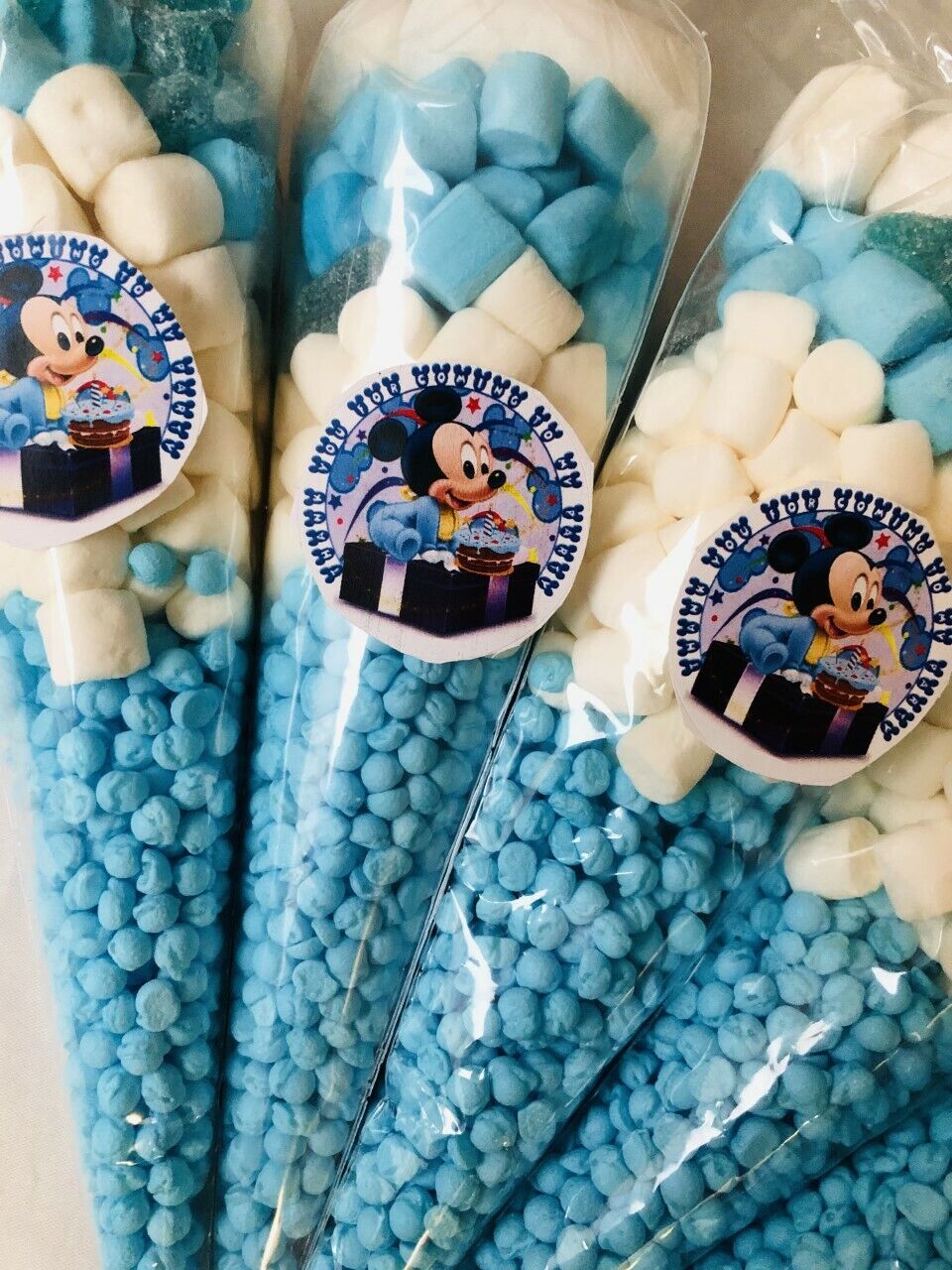 Mickey Mouse Inspired Themed Filled Sweet Cones & Sticker Thank You For Coming Party