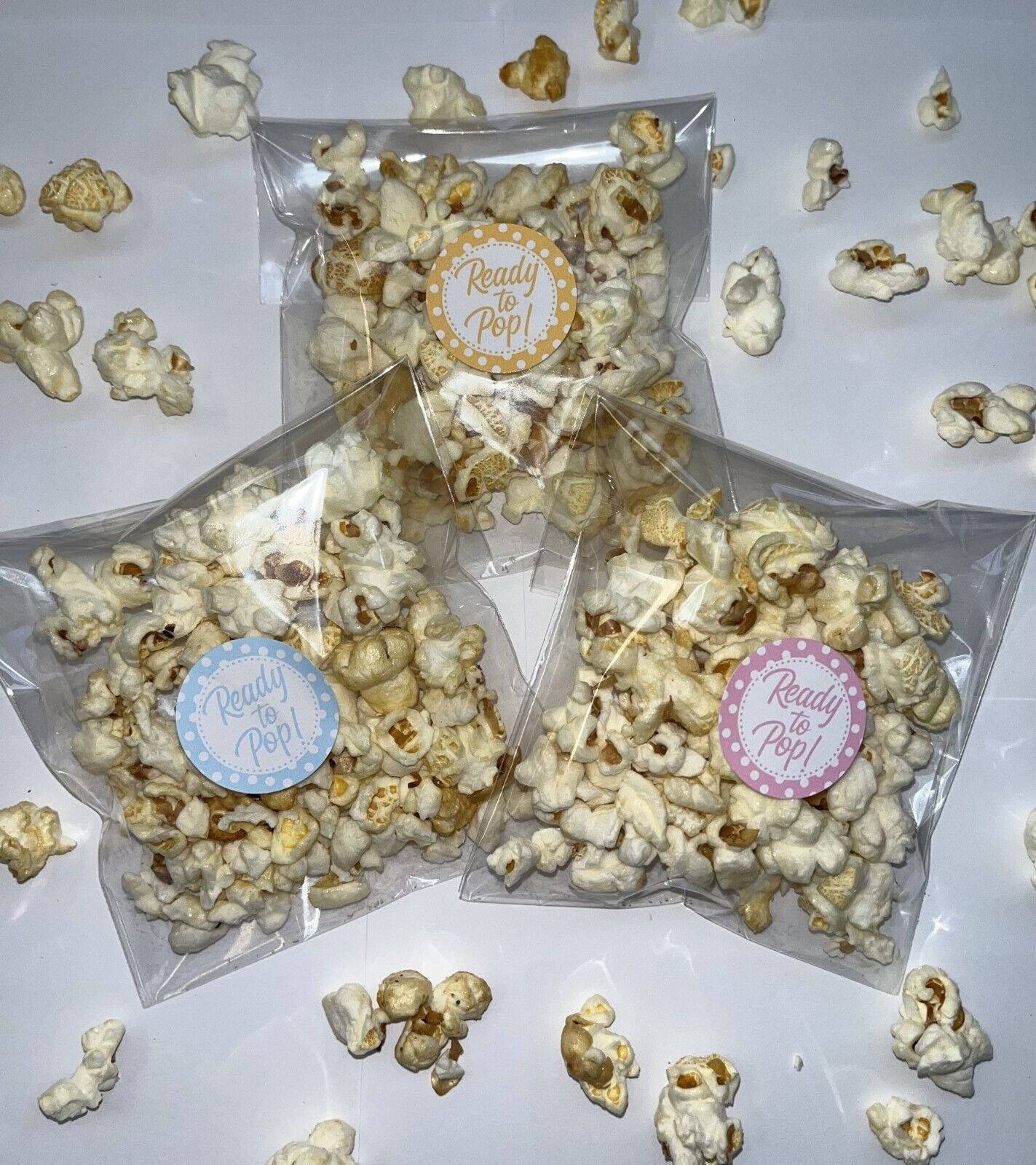 Ready To Pop Baby Shower Sweet Popcorn Party Bag Favour Filler Pink Blue Yellow