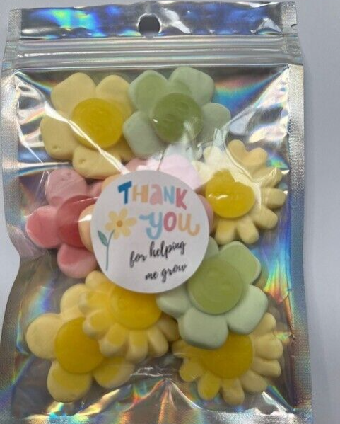 Thank You Teacher Flowers Gummy Jelly Sweet Pouch Bag Pick n Mix Gift Silver