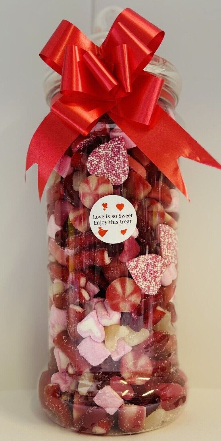 Love Is Sweet  Filled Pick N Mix Sweet Victorian Jar Gift Present Mothers Day , Easter , Birthday, Christmas, Valentines Day