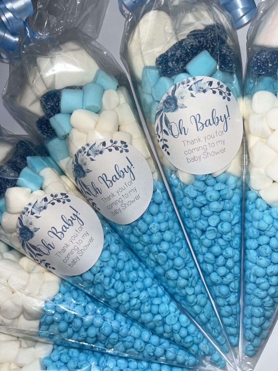 Oh Baby Neutral Blue Shower Favours Filled Sweet Cones Party Bag Baby Shower