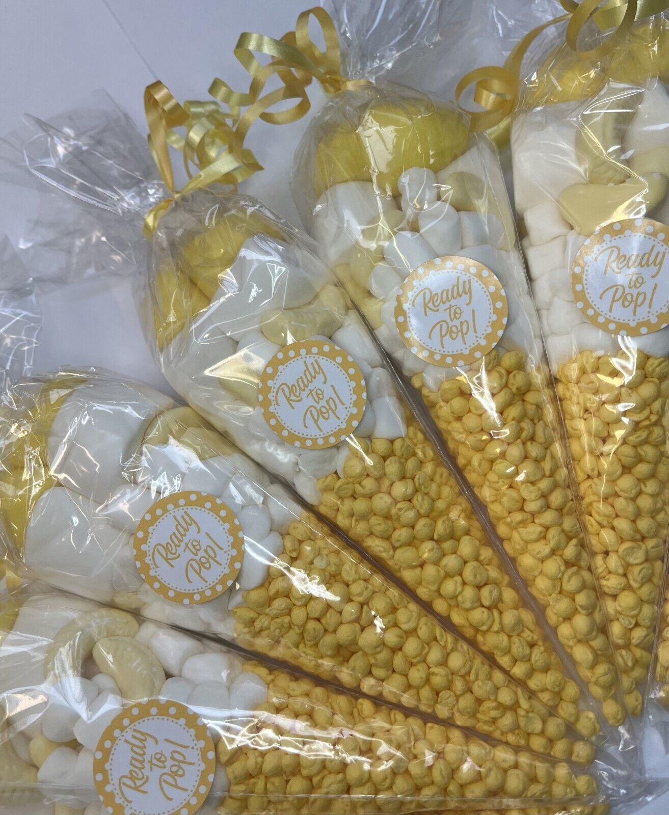 Ready To Pop Baby Shower Yellow Candy Cones Sweets Party Bags Filled Gift Favour