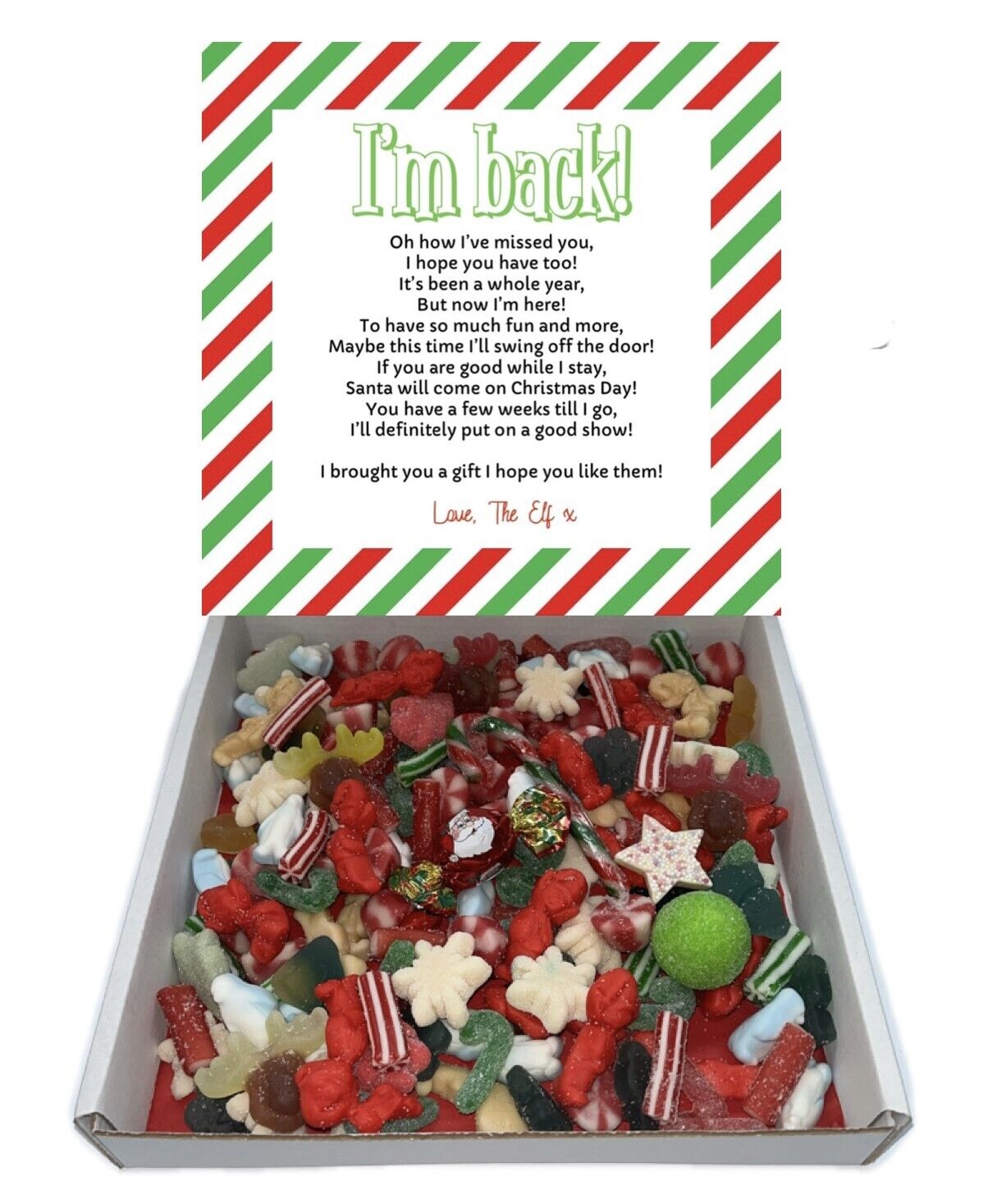 Elf Arrival Xmas Gift Pick n Mix Retro Gummy Sweets Chocolate Hamper Present