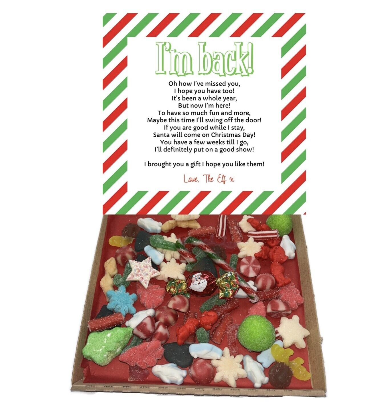 Elf Arrival Xmas Gift Pick n Mix Retro Gummy Sweets Chocolate Hamper Present