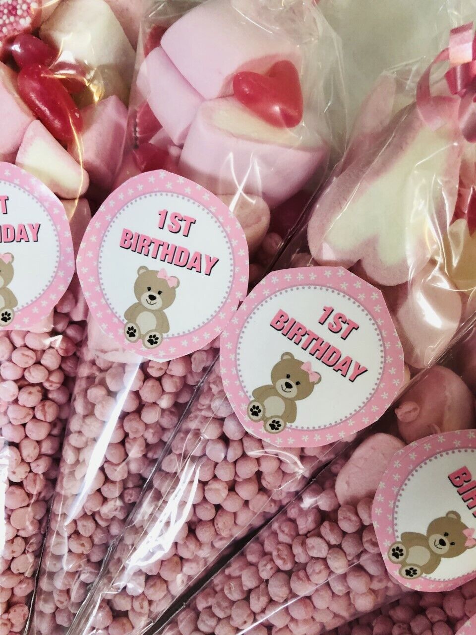 Filled 1st Birthday Teddy Bear Sweet Candy Cones Party Bags Fillers Made To Order