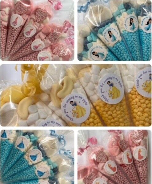 Princess Jasmine Ariel Cinderella Snow White Aurora Girls Inspired Themed Birthday Party Kids Sweet Cones Bags Candy