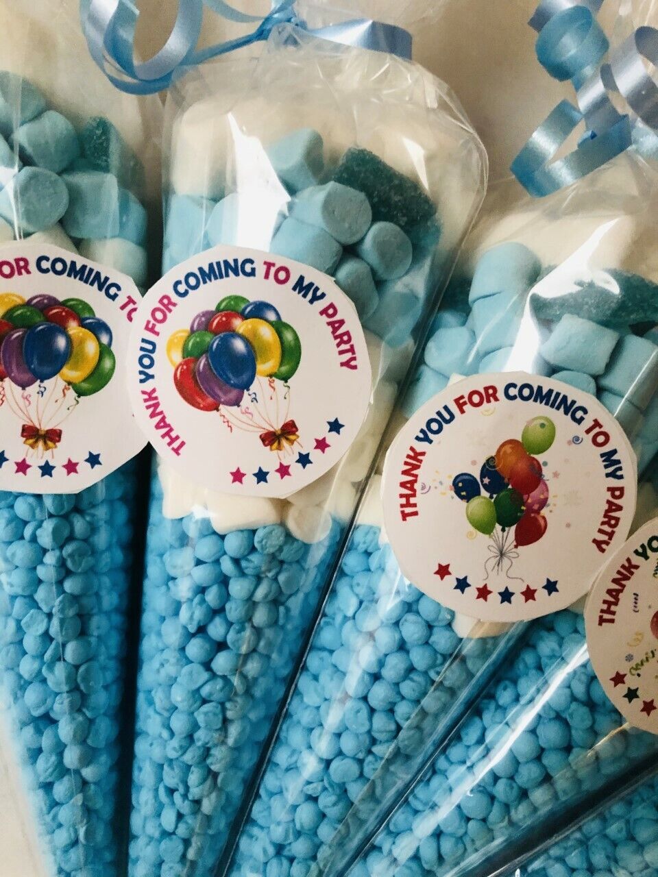 Made to order Balloon  Filled Birthday Sweet Cones & Sticker Thank You Party