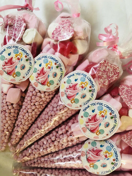 Princess Inspired Themed Aurora Sleeping Beauty Filled Sweet Cone & Sticker Thank you