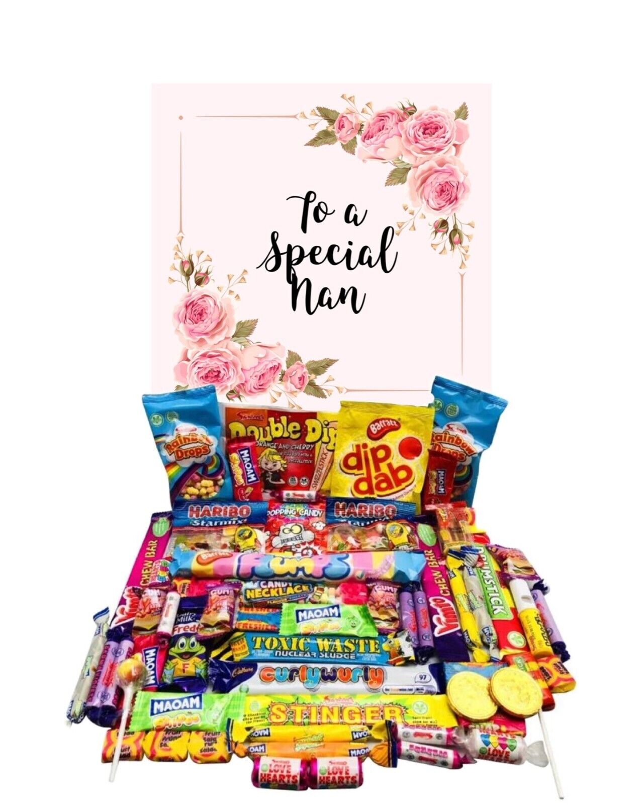 Special Nan Pink Flowers Gift Pick n Mix Sweets Chocolate Hamper Present Mothers Day , Birthday Day ,