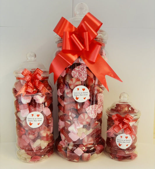 Love Is Sweet  Filled Pick N Mix Sweet Victorian Jar Gift Present Mothers Day , Easter , Birthday, Christmas, Valentines Day