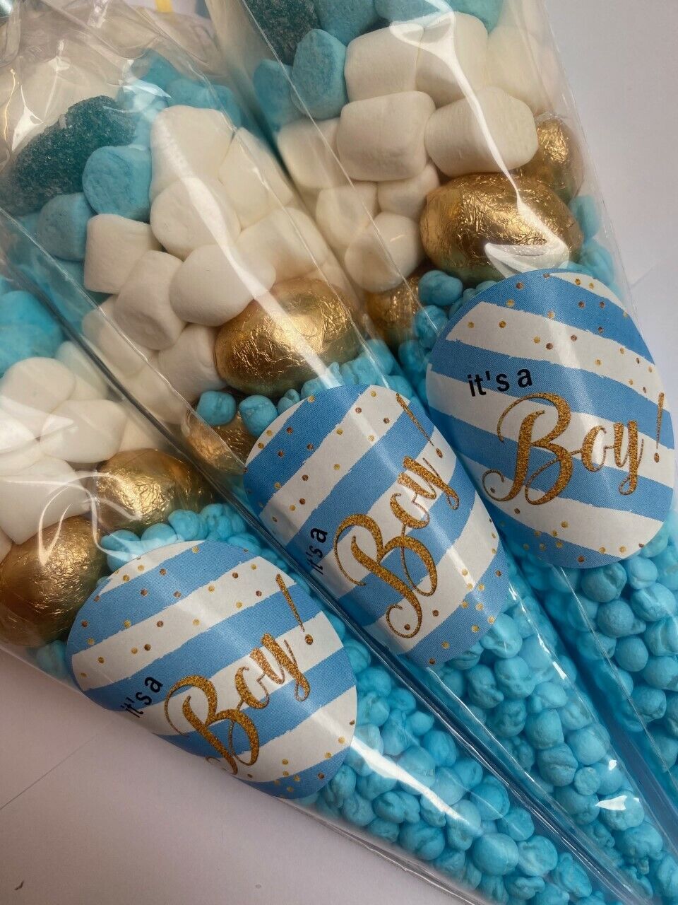 It's A Boy Baby Shower Sweet Cones Party Bags Filled Gender Reveal Favours