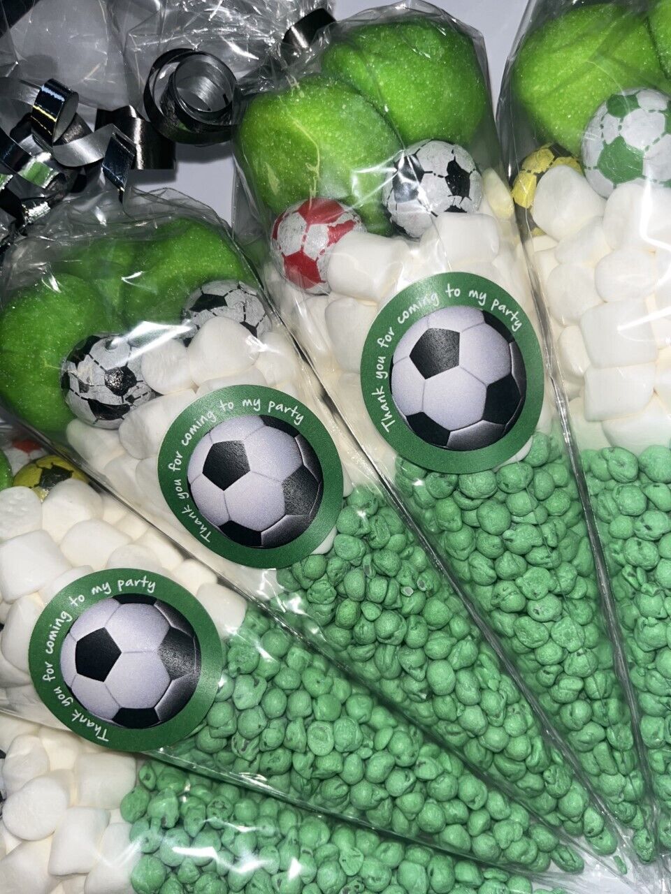 Football Footy Sweet Cones Party Bag Favour Green Red Blue Orange