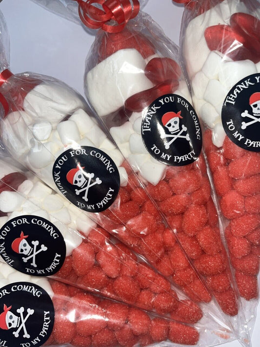 Pirate Sticker Thank You For Coming To My Party Red Sweet Candy Cones Sweets