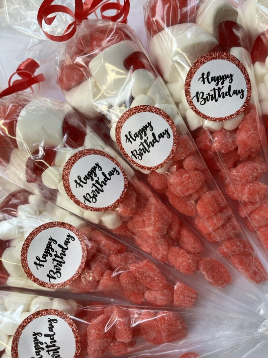 Happy Birthday Kids Candy Cones Sweets Party Bags Filled Bag Gift Red Favour