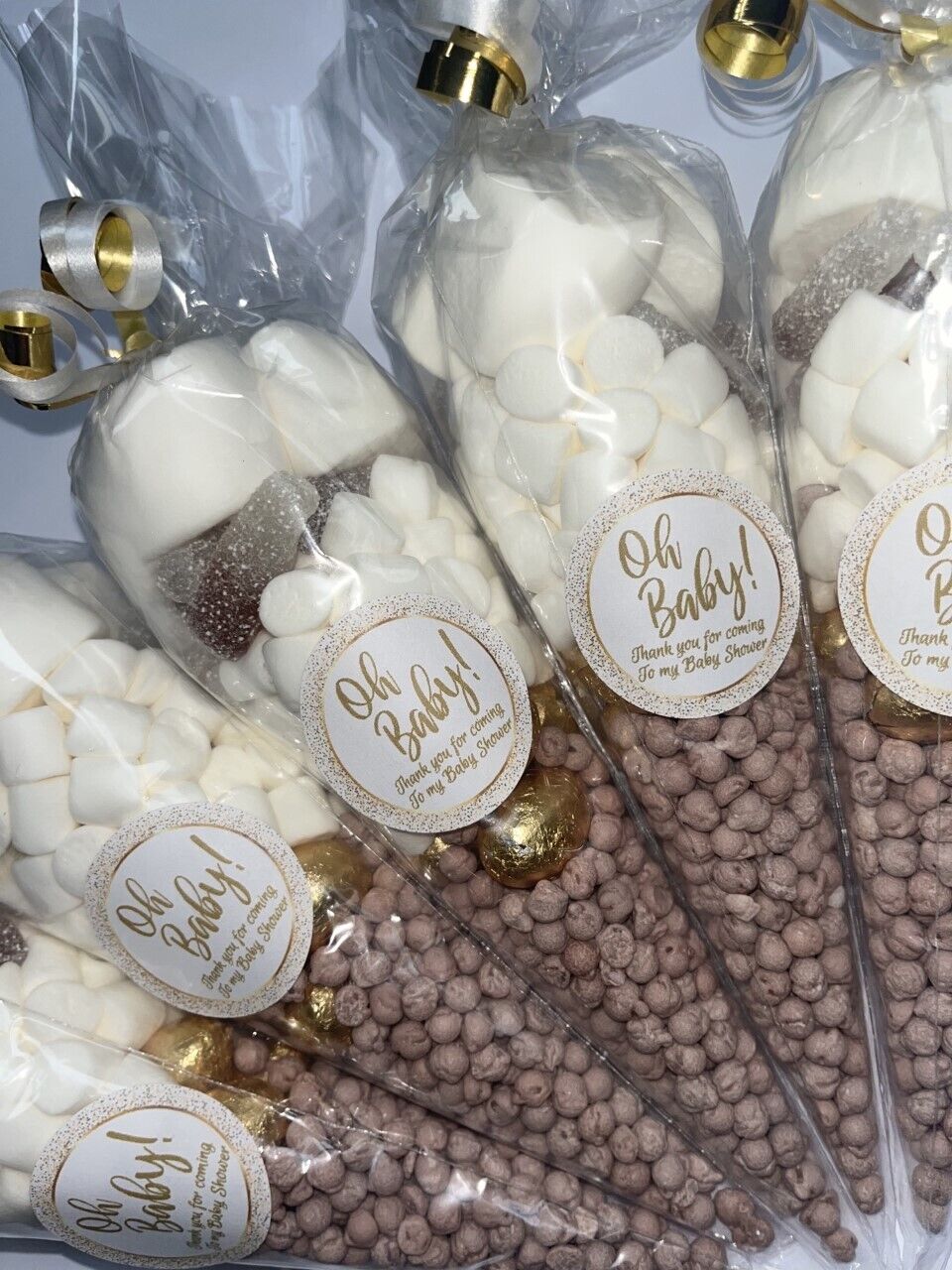 Oh Baby Neutral & Gold  Gender Baby Shower Favours Filled Candy Sweet Cones Party Bag