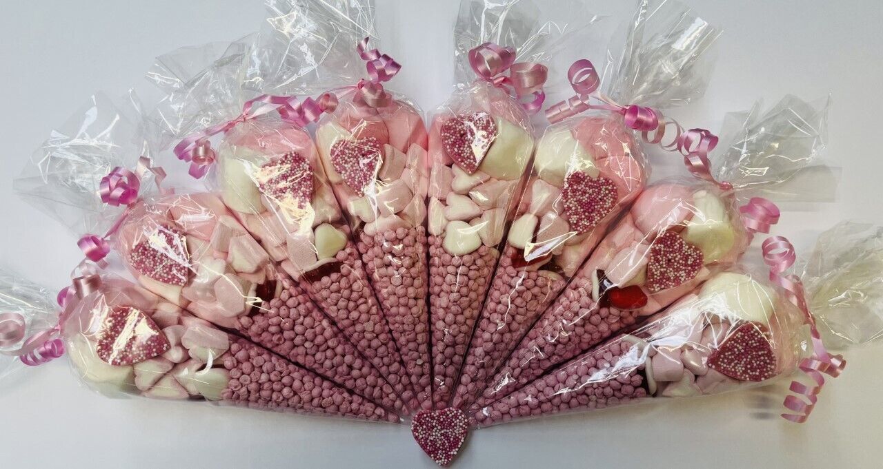 Pink Sweet Cones Pre Filled Candy Birthday Wedding Christening Party Bag