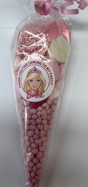 Barbie Inspired Themed Birthday Sweet Candy Cones Party Bags Filled Push Pop Pink Pick n Mix