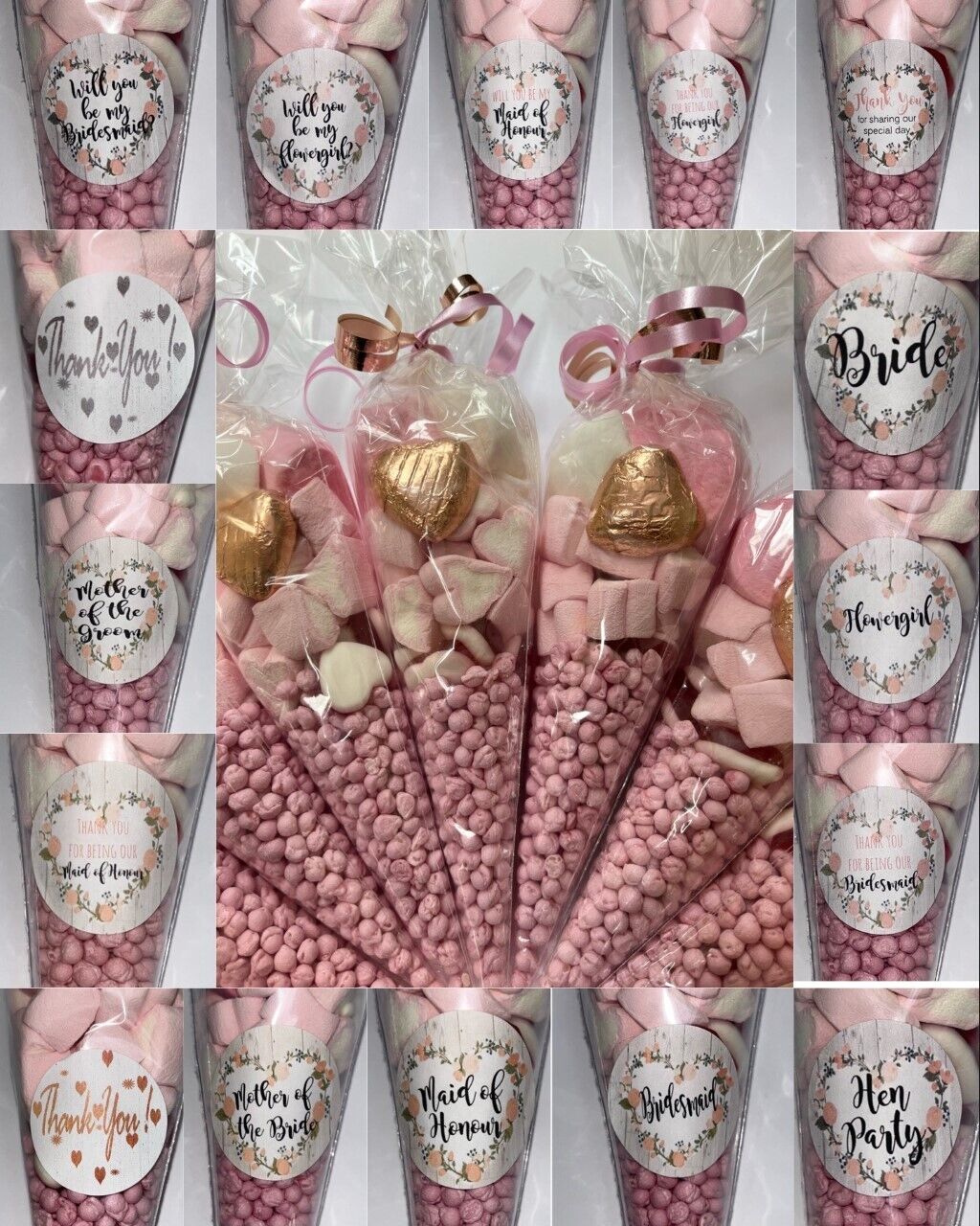 Wedding Rose Gold Filled Sweet Chocolate Cone Favour Party Bags Gift Present