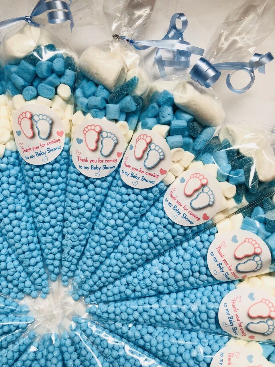 Gender Reveal Favour Blue or Pink Sweet Cone  & Sticker Party Bag