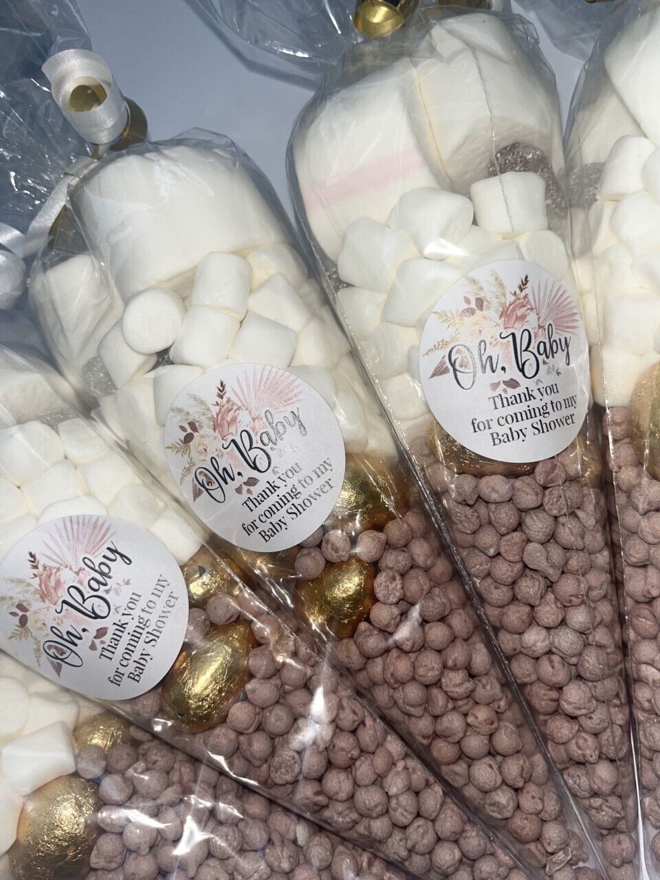 Oh Baby Neutral Pink Shower Favours Filled Sweet Cones Party Bag Baby Shower