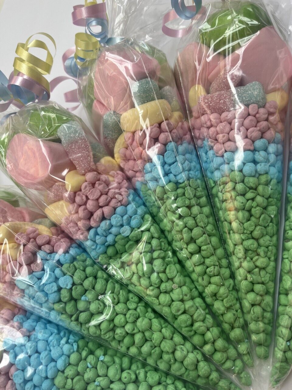 Gender Neutral Beige Cream Pre Filled Sweet Cones Party Bag Favour Baby Shower